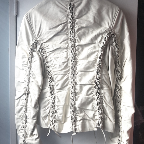 New York Speed Jackets & Blazers - *SOLD* 🆕️ Rouched Off- White leather Jacket BNWT
